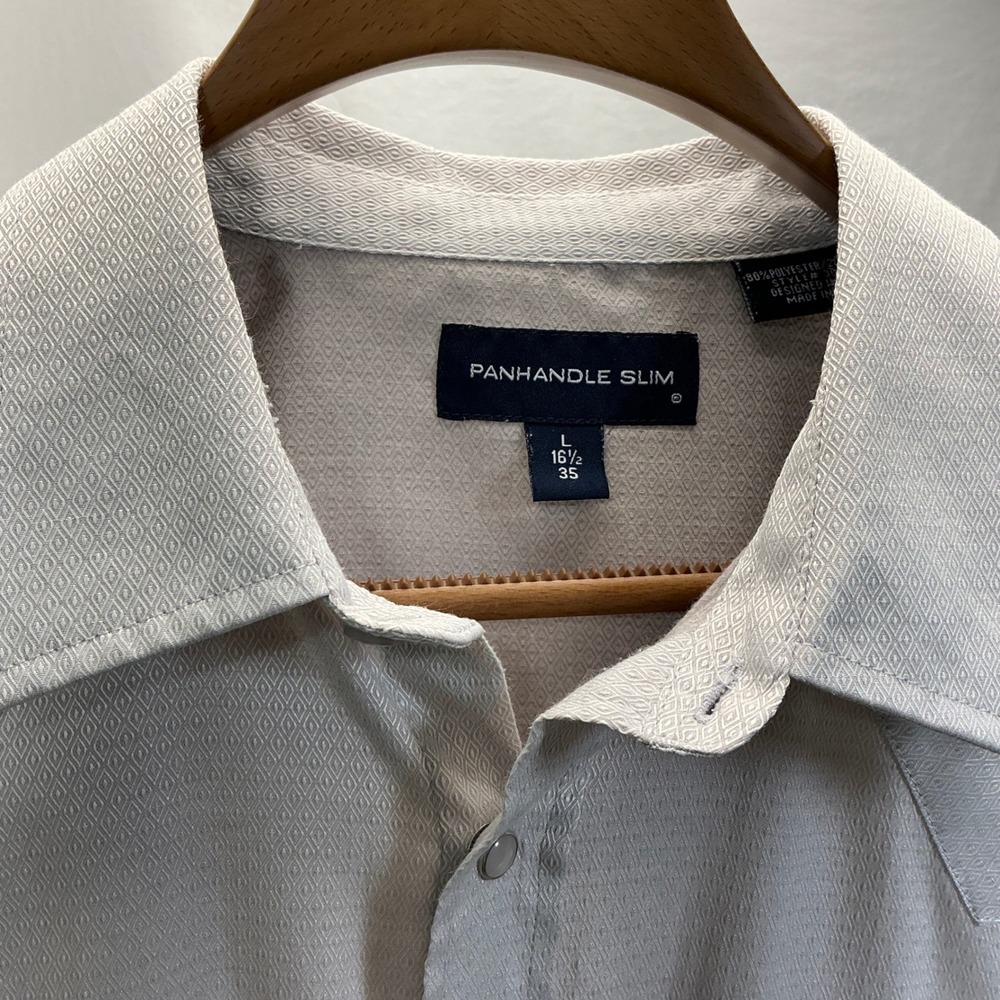 Panhandle Slim Western Shirt Diamond‎ Pattern Snap Button Front L 16 1/2 35